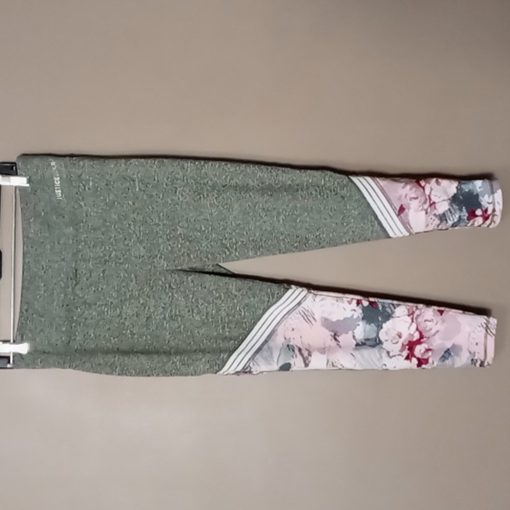 Justice Gray Leggings w Flower Legs Size 18Plus
